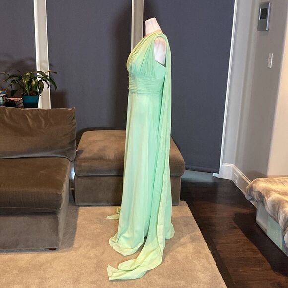 Women’s Full Length Sleeveless Green Chiffon Dress Long Flowing Panels Size 14 - Picture 4 of 12